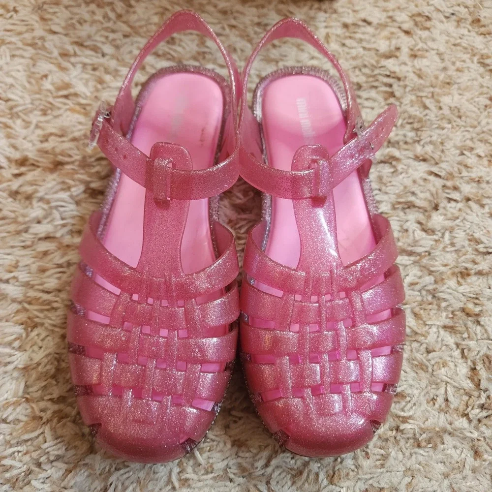Mini Melissa Possession Shiny INF Sandals Kids Size 4 Glitter Pink Jelly Shoes